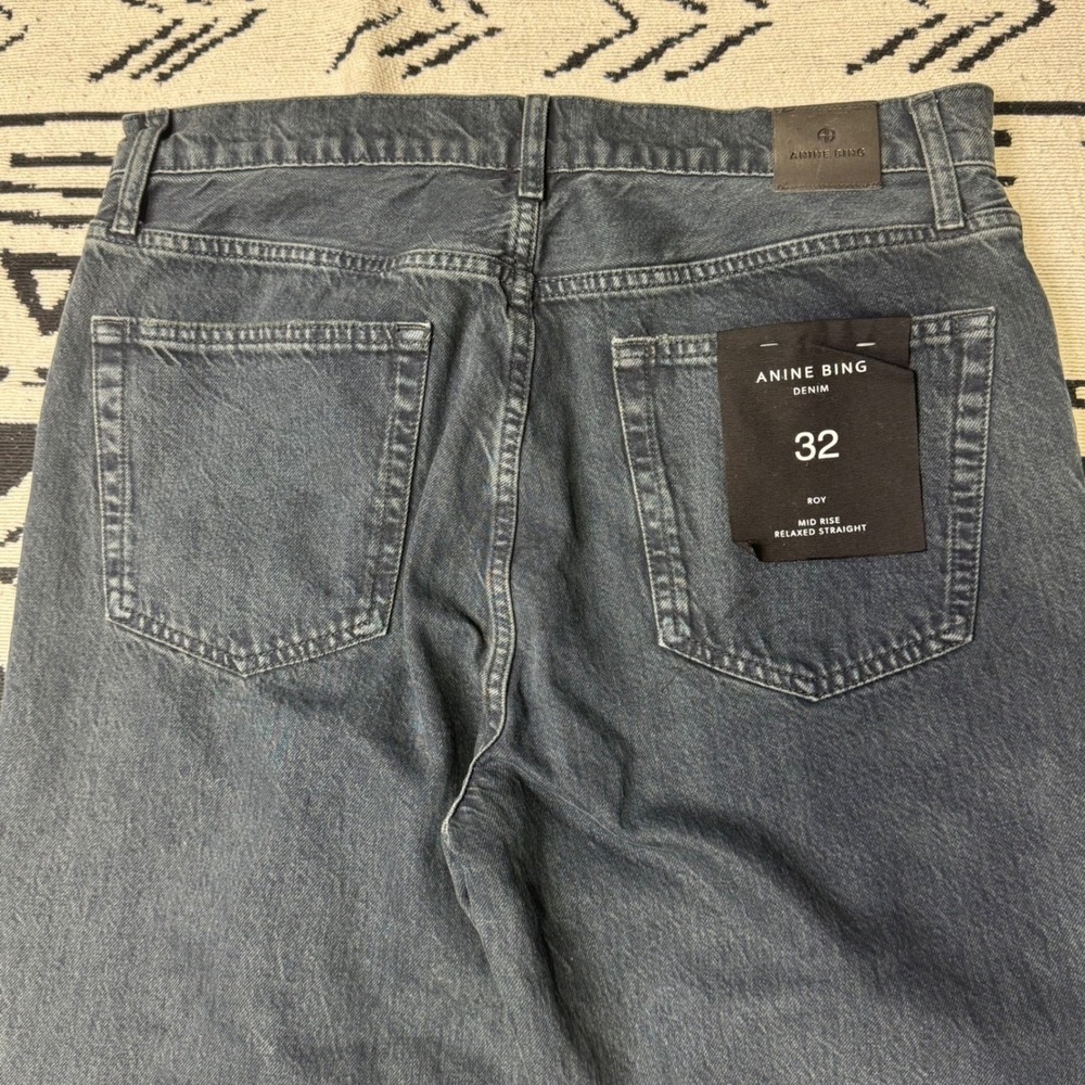 ANINE BING Roy Mid Rise Relaxed Straight Leg Denim Jeans Dark Wash Size 32 - Picture 2 of 9